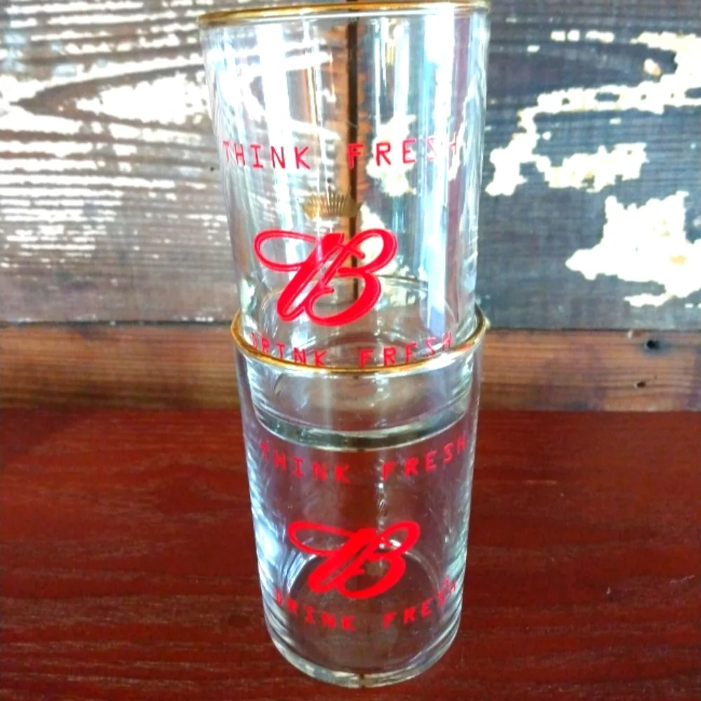 2 FOR $15 BUNDLE Rare Find Vintage Bud Beer Gold Rim Tasting Glasses, Set OF 5